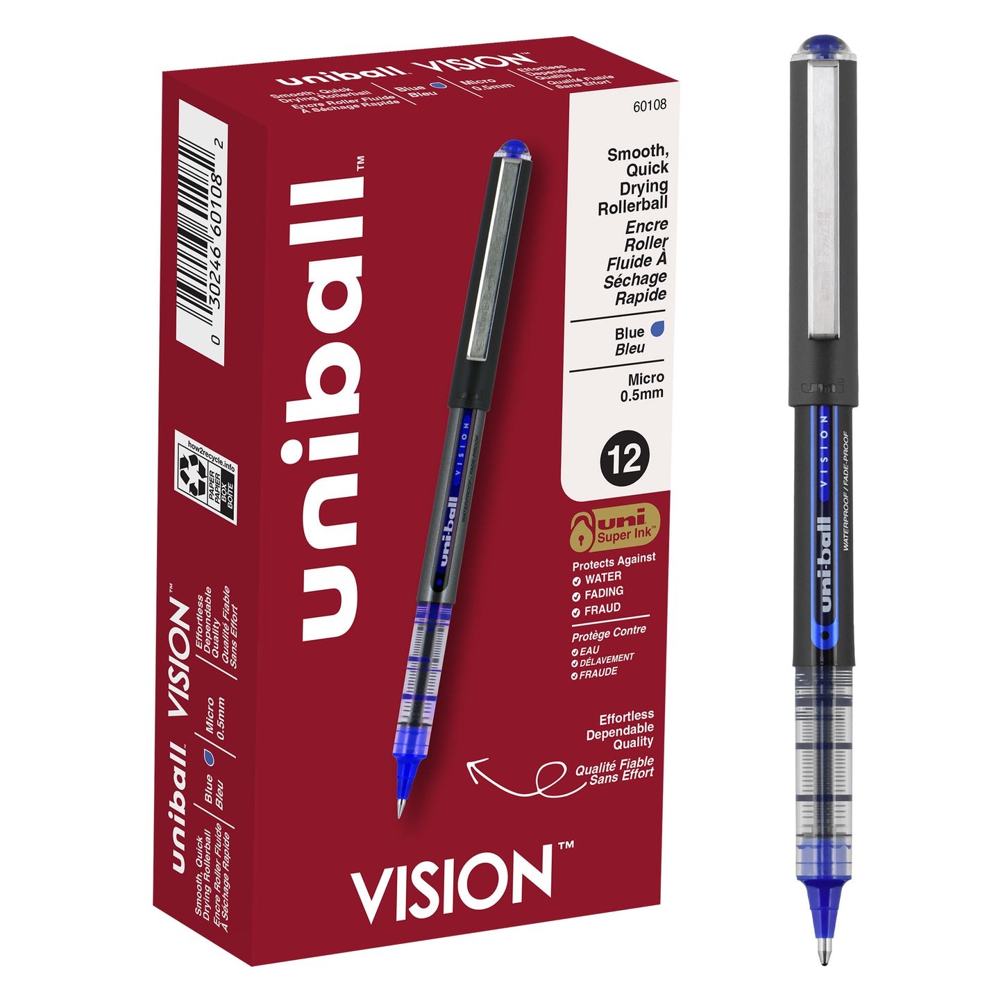 uniball™ Vision Rollerball Pen, Micro Point (0.5mm), Blue